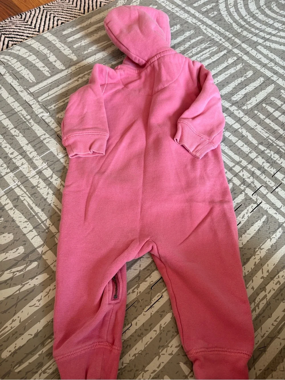 Primary Pink Hooded Fleece One-Piece Romper